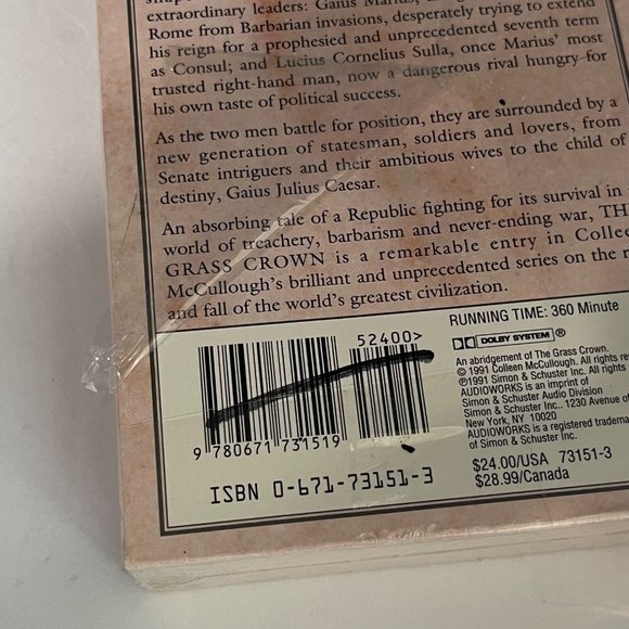 1991 VTG The Grass Crown by Colleen McCullough NIP audio 4 cassettes 360 min. - Picture 3 of 7